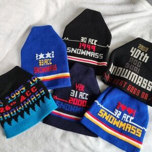 Lot Of 6 Vintage Aspen Cycling Club Snowmass Race Winter Beanie Wool Hat 90s-00s